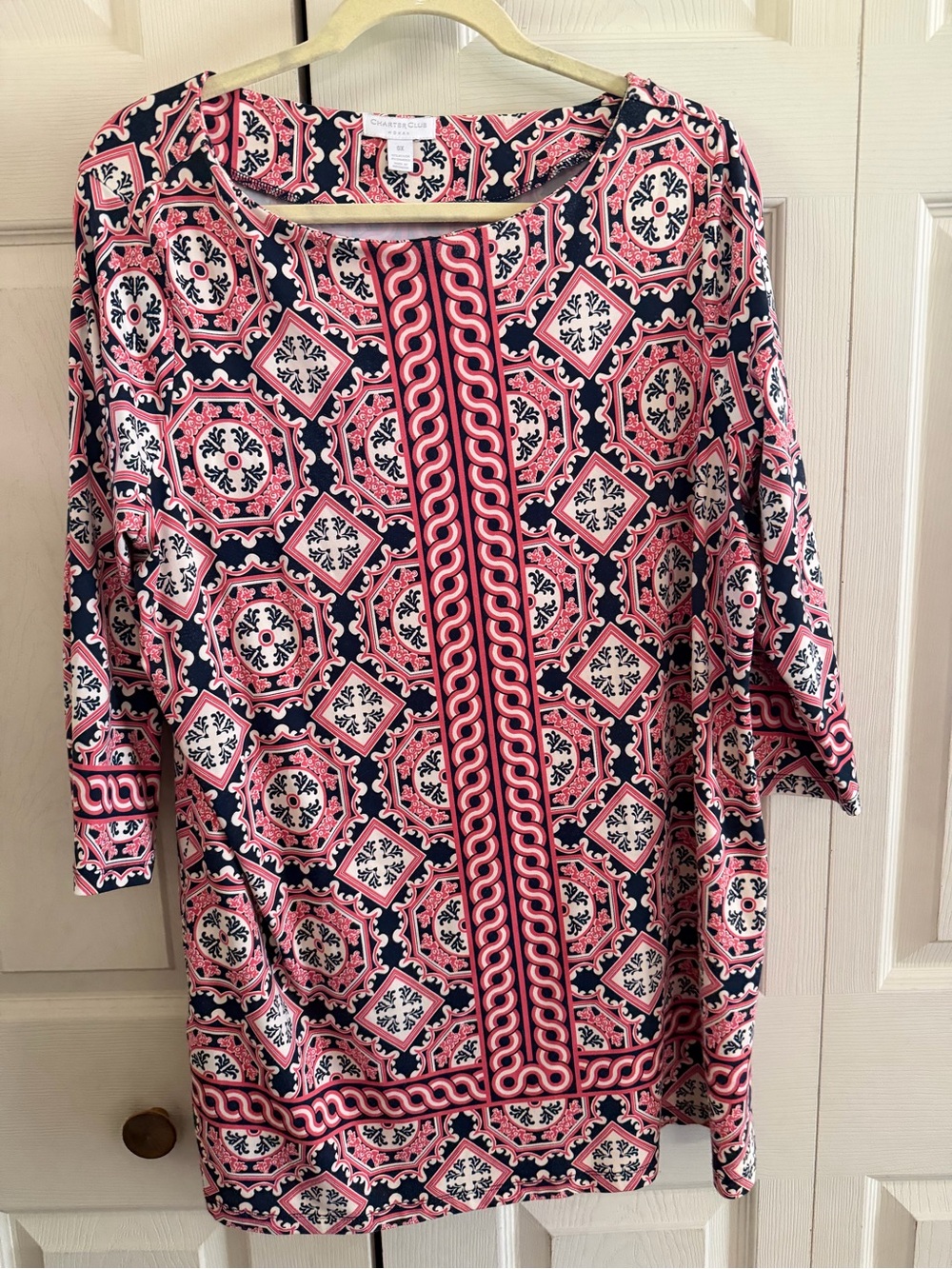Charter Club Navy and Pink/coralGeometric Print Tunic